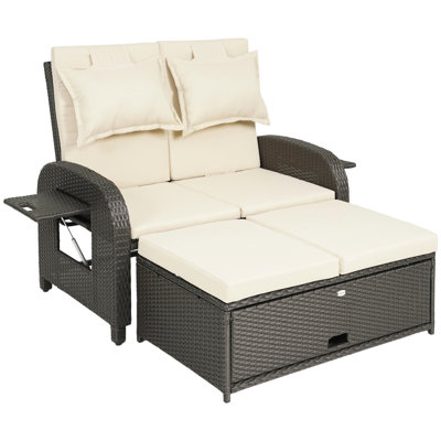-in-1 Patio Sofas with Storage, Steel PE Rattan, Modern Outdoor Daybed