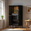 Armoire à vin cannelée moderne avec présentoir en verre, porte-verres à pied, tiroir, tablettes réglables et éclairage à DEL intégré-106896371