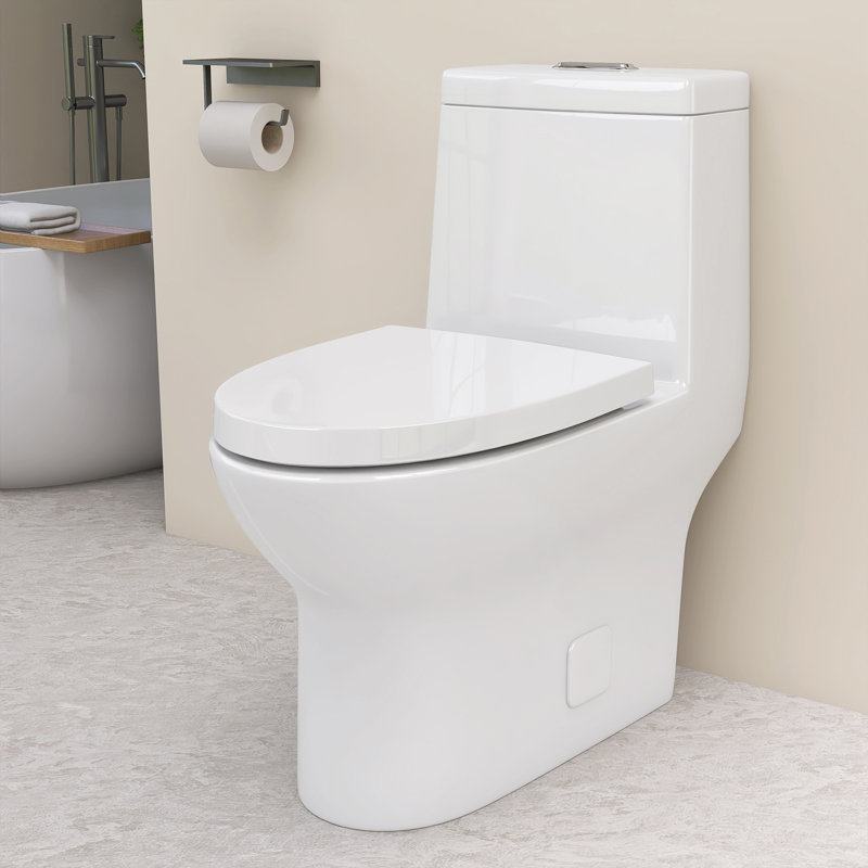 One Piece Toilet With Comfort Height And Soft-Closing Seat, Poweful Dual Flush 1/1.6 GPF,  Standard Toilet For Bathroom, Ceramic Nano-Glazed Surface, Full Skirted