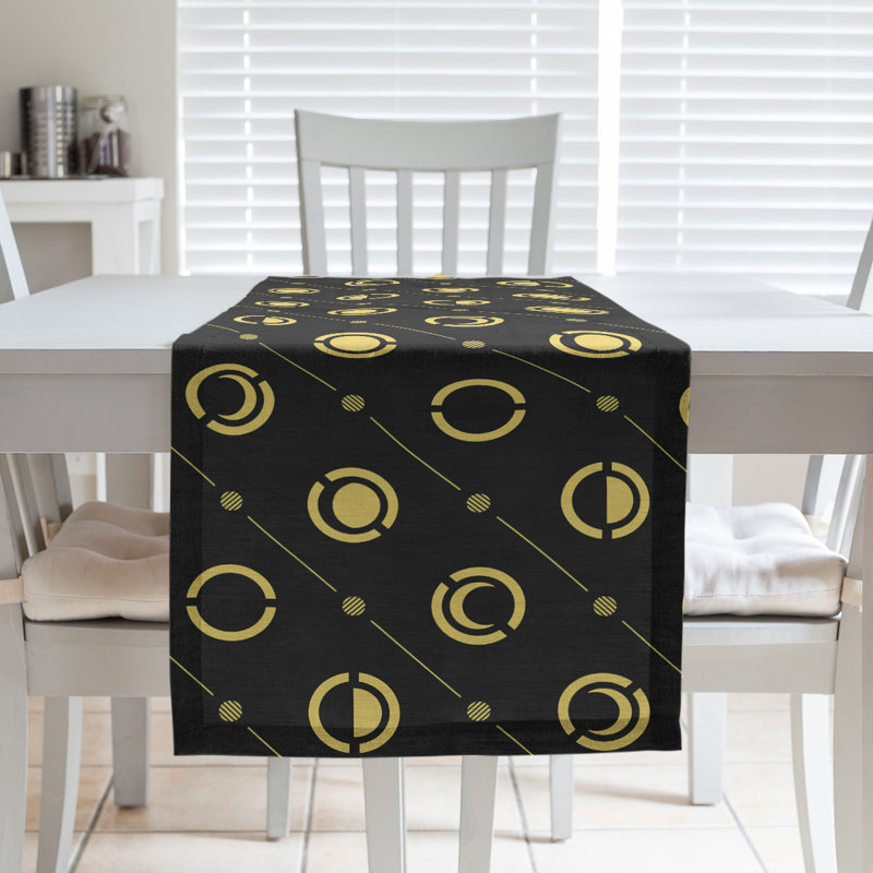 Classic Moon Phases Table Runner, 16" x 72", Black/Light Yellow
