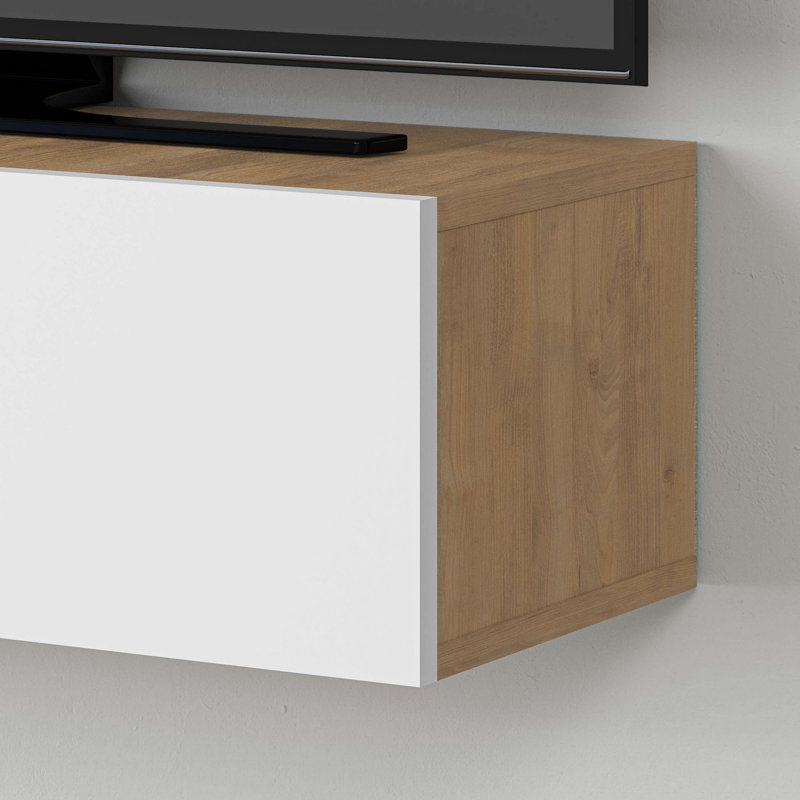 Meuble télé moderne en chêne saphir et blanc, 53,1 po x 9,8 po x 12,5 po | 100% panneau de particules enduit de mélamine, épaisseur: 0,7 pouce | Durable avec une capacité de 44 lb | Design élégant et fonctionnel pour le salon et les espaces de divertissement