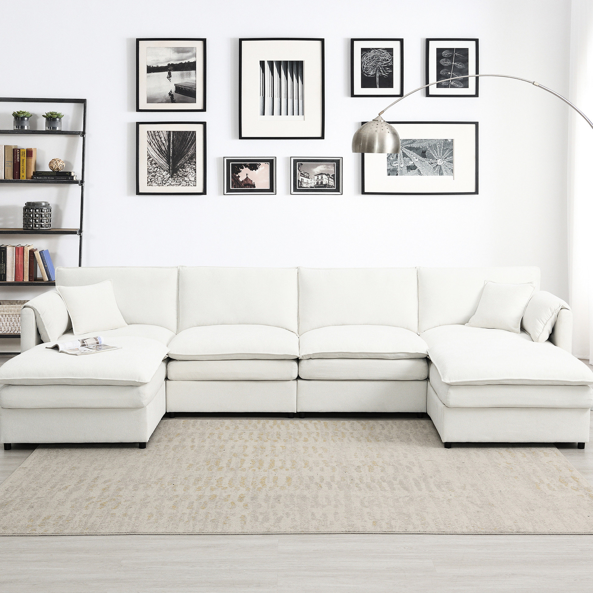 Latitude Run® U Shaped Chenille Living Area Couch, 6 Seat Sleeper With ...