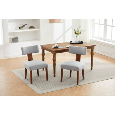 Chaises modernes en lin gris sans accoudoirs de 2 personnes avec dossier à oreilles et structure en bois massif pour l'intérieur, rembourrage en mousse confortable, siège rembourré avec pieds réglables Spot Wipe Clean, nettoyage