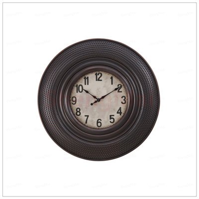 20-Inch Round Wall Clock with Antique Brown Finish, Accurate Quartz Movement, and Non-Ticking Mechanism for Peaceful Environments