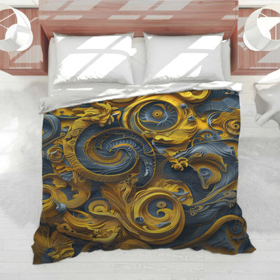 Édredon complexe bleu tourbillon jaune