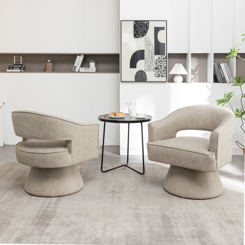 Fauteuil demi-tonneau pivotant en similicuir Kiersten, Similicuir abricot foncé, 2