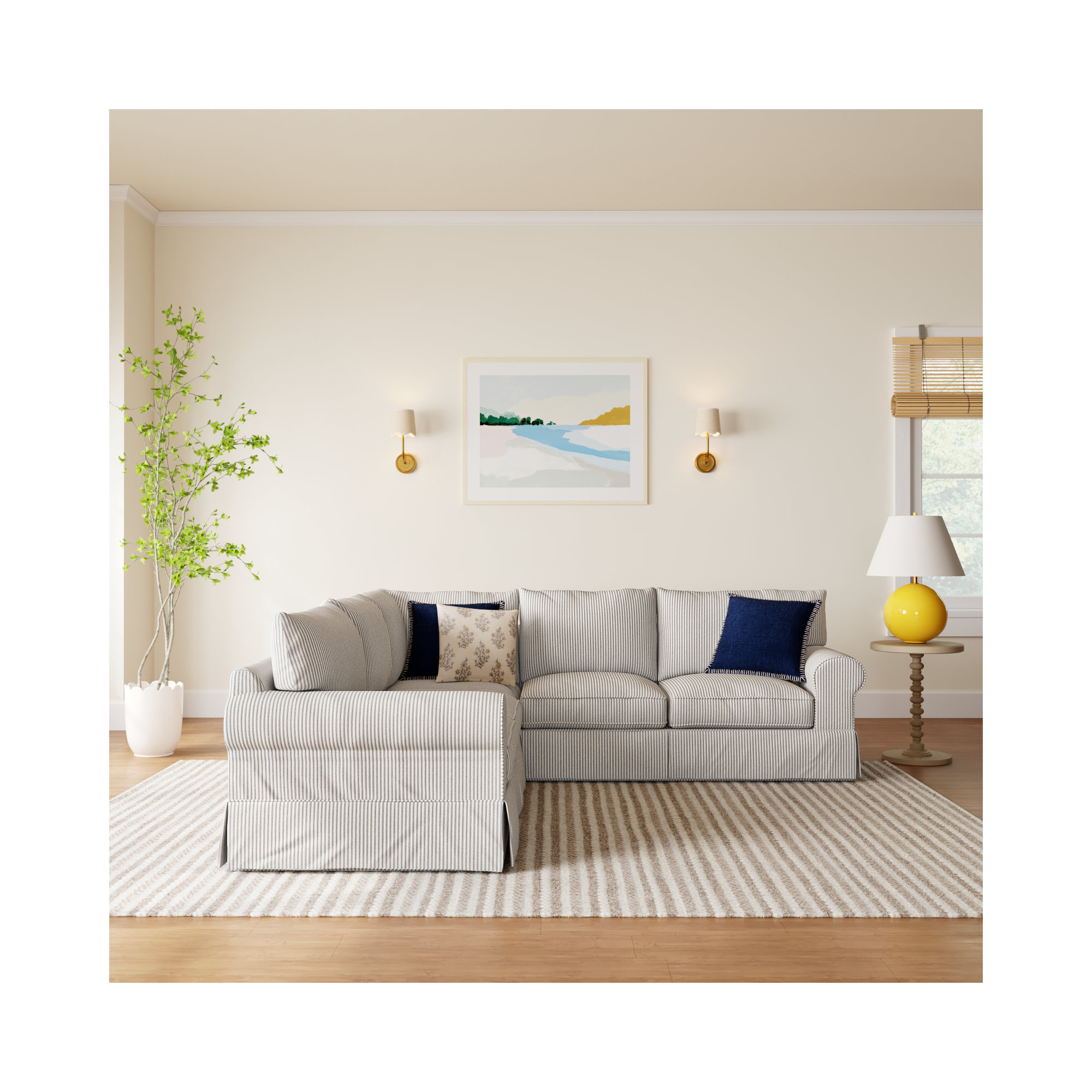 Amari Upholstered L-Sectional, Cruise Adrift Woven Stripe, Left Hand Facing
