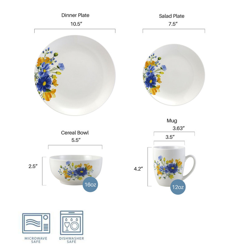 Studio Nova Rhea 16-Piece Porcelain Dinnerware Set, Service for 4