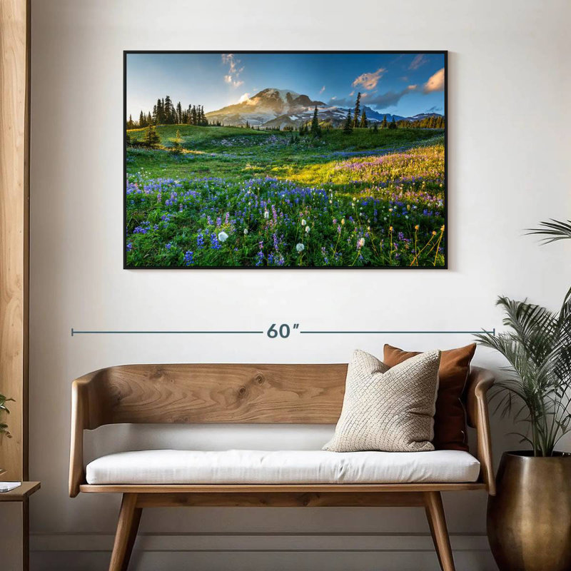 Le printemps au mont Rainier, 46 po x 31 po, Cadre flottant noir
