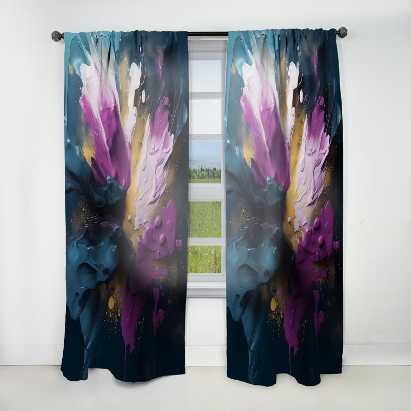 Réalités mauves et bleues sur toile I - Rideau en velours abstrait - 1 panneau, L 52 po x L 120 po