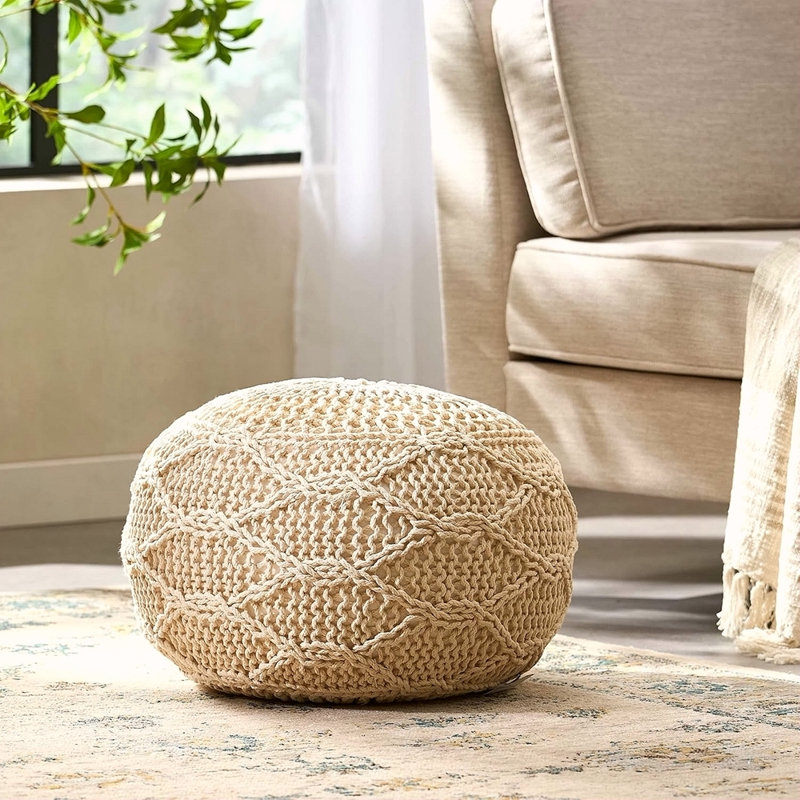 POUF EN LAINE TRICOTÉE 20 X 20, Ivoire ivoire