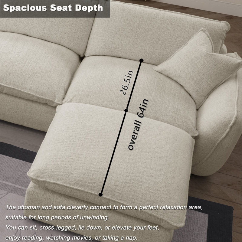 Oversized 8-seater Reversible Sectional Sofa Couch Wide Deep Seat With Movable Ottoman, Light Gray Chenille/Polyester
