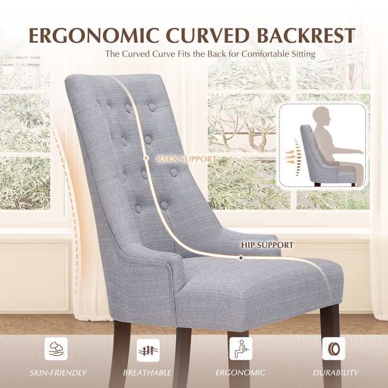 51cm H Tufted Fabric Upholstered Side Chair, Light Grey