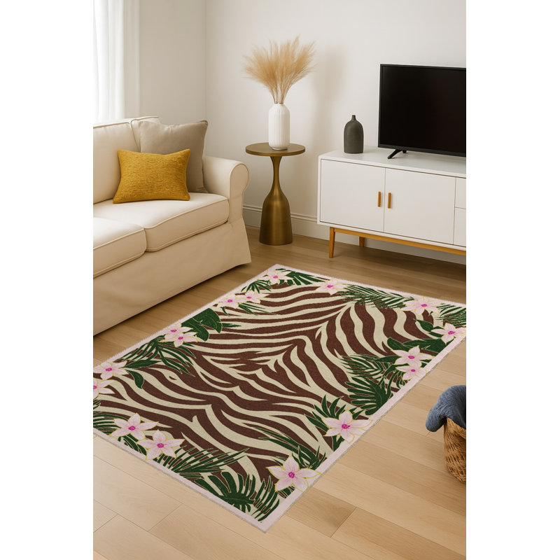 Tapis beige tissé traditionnel Mosso, 4'11" x 7'7"