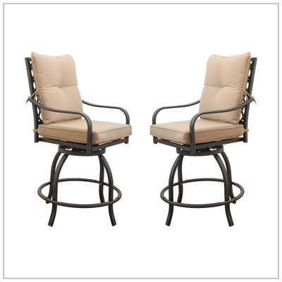 Outdoor Living Pivote les tabourets de bar, l'ensemble de bistro extérieur pour la terrasse du jardin, les chaises de bar hautes avec coussin de siège et de dossier, kaki (2 chaises)