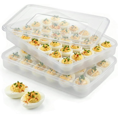 Deviled Egg Containers with Lid, Set of 2, Plastic Clear Deviled Egg Tray Holder Carrier for 60 Eggs, Suitable for Refrigerator, Home, Party, Kitchen Supplies, Stackable