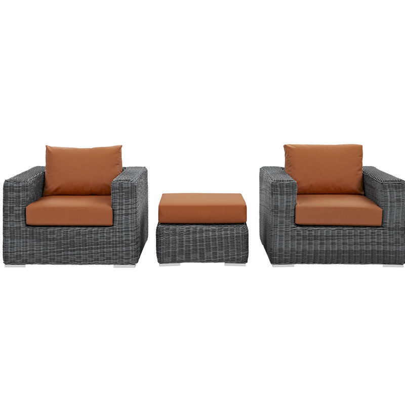 Modway Invite 3 Piece Outdoor Patio Sunbrella Sectional Set, Canvas Tuscan Sunbrella® Canvas