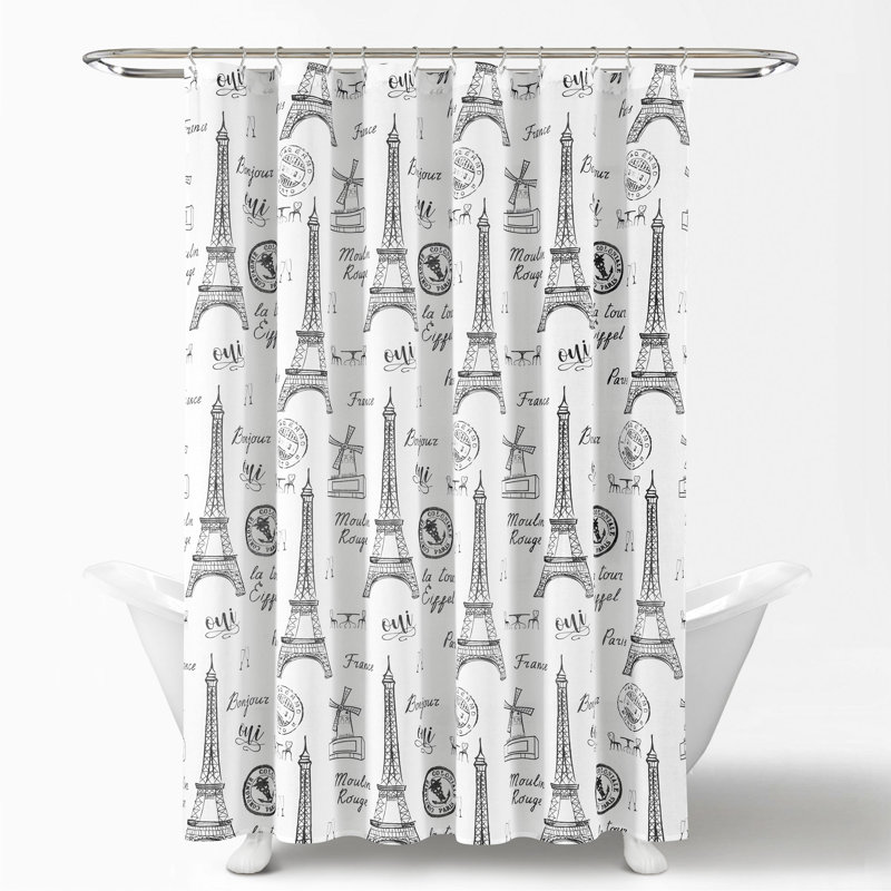 Paris Bonjour Cotton Shower Curtain Black/White Single 72X72