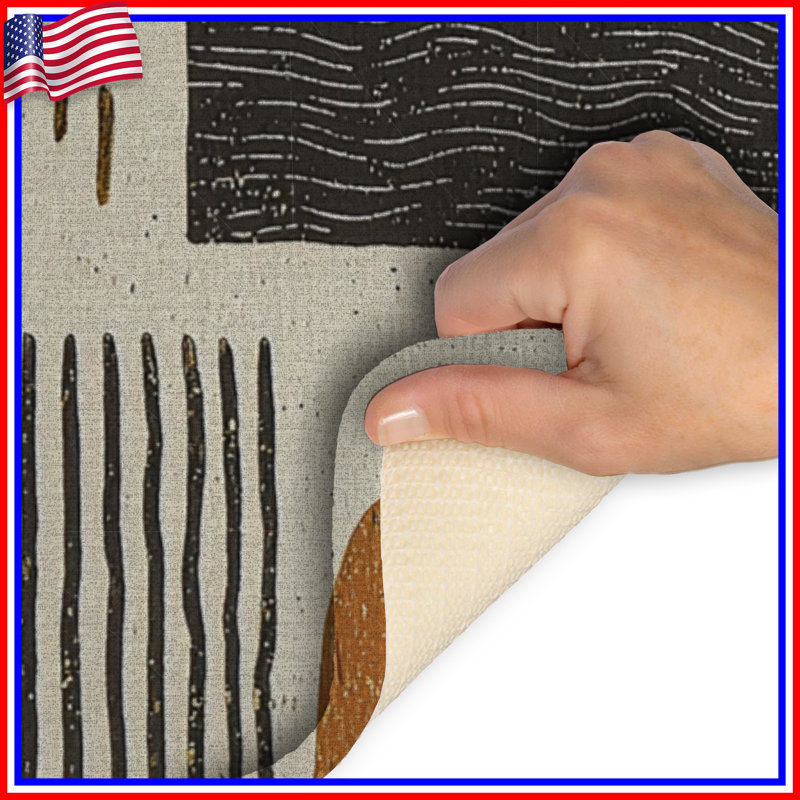 Tapis de bain abstrait, Simple - L 24 po x l 17 po, Beige / noir géométrique