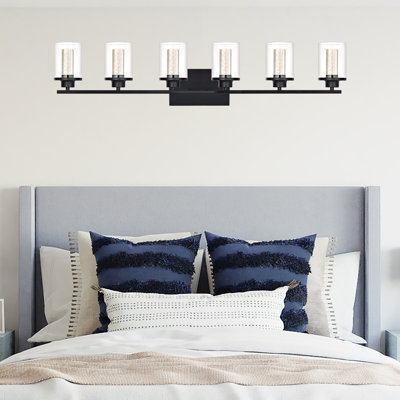 Luminaires de meuble-lavabo à 6 lumières noir mat, appliques à DEL en verre bullé cristal à intensité variable 5 couleurs (blanc doux / blanc chaud / naturel / lumière du jour / blanc froid) pour la salle de bain, le couloir et le salon