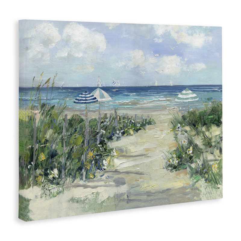 Seaside Path To Umbrellas rayé, design par Sally Swatland, H 16 po x l 20 po