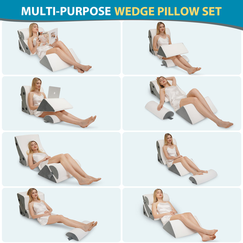 Memory Foam Wedge Pillow Set,Adjustable Back Support Pillow, White