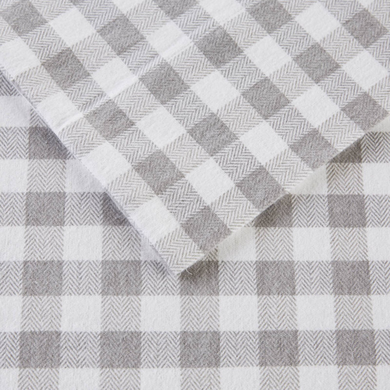 Printed Sheet Set Gray Herringbone Check, Queen Sheet Set, Multicolor Plaid