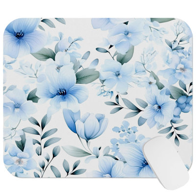 Floral Blue Flower Modern Cottagecore Pattern XII Flowers Modern Cottage Gaming Cute Office Laptop Desk Pad Gift Mat Square Rectangle Non-Slip Mousepad