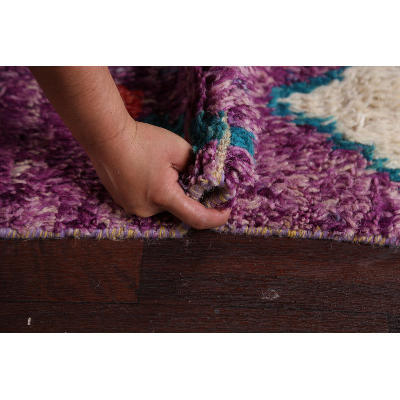 Tapis mauve en laine noué à la main de conception unique 9 pi x 12 pi 8 po