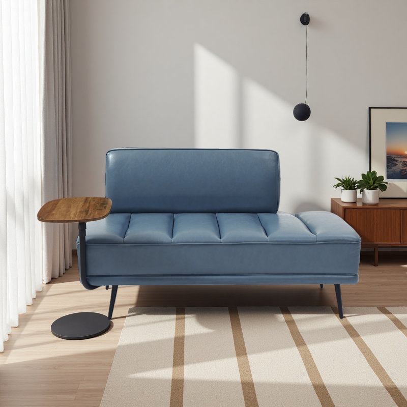 55"Inch Width Modern End Of Bed Bench,Faux Leather Upholstered With Side Table, 360-Degree Swivel Tray Couch,Entryway Ottoman,Window Bench With Metal Legs For Bedroom, Living Room
