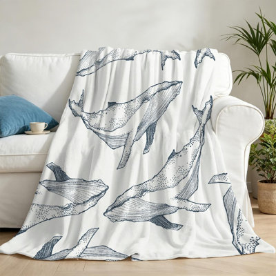 Blue Ultra Soft Flannel Fleece Throw Blanket,Animal Whale Black Holiday Single-Sided Print
