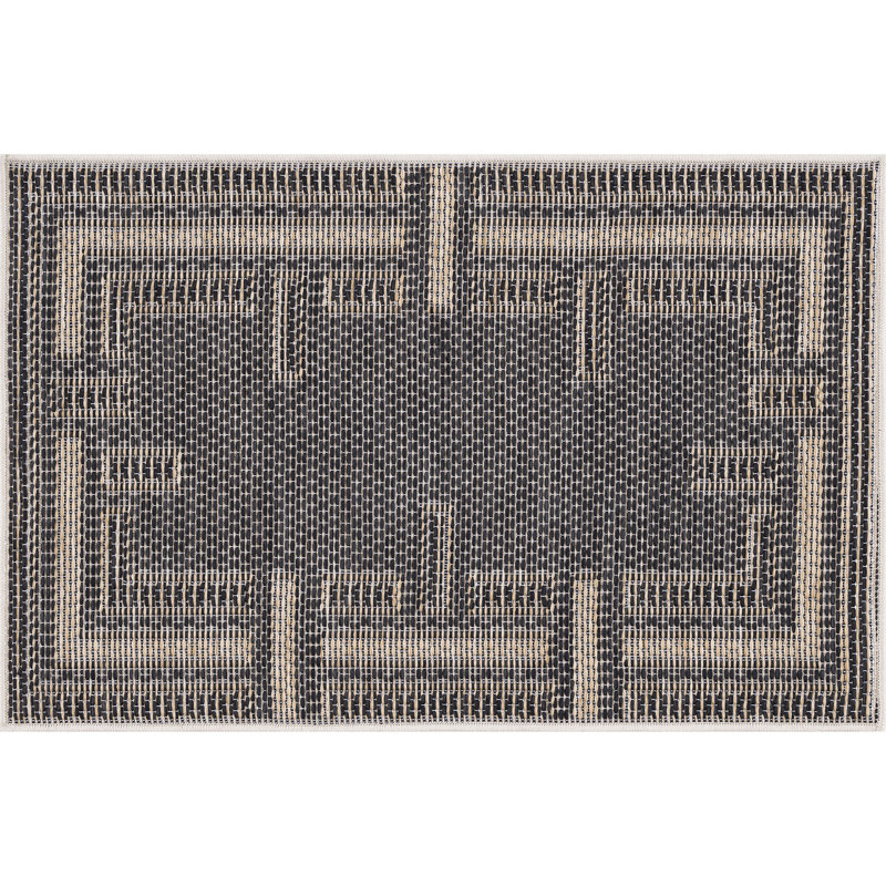 Amanda Geometric Black & Beige Indoor / Outdoor Area Rug, Rectangle 2' x 3'