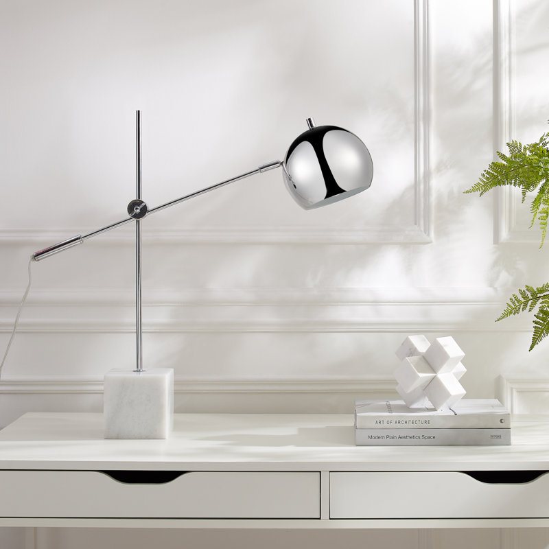 Lampe de bureau en métal Grabriela, Chrome, Blanc