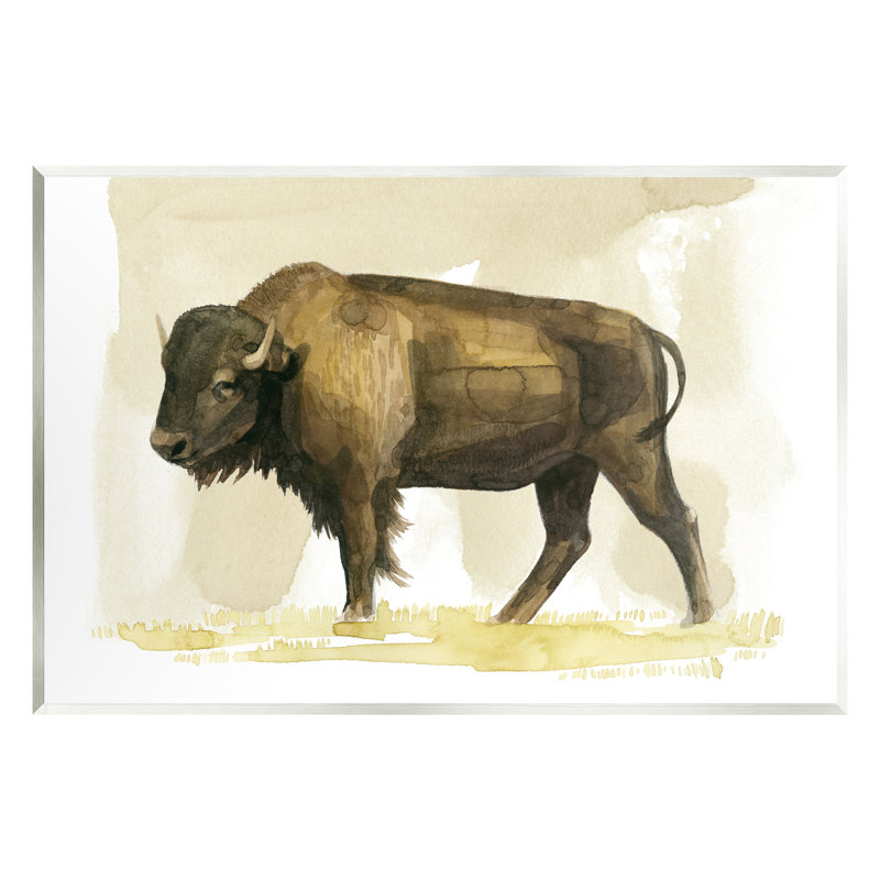 Bison, animal de campagne, aquarelle, H 13 po x l 19 po x P 0,5 po, Bois