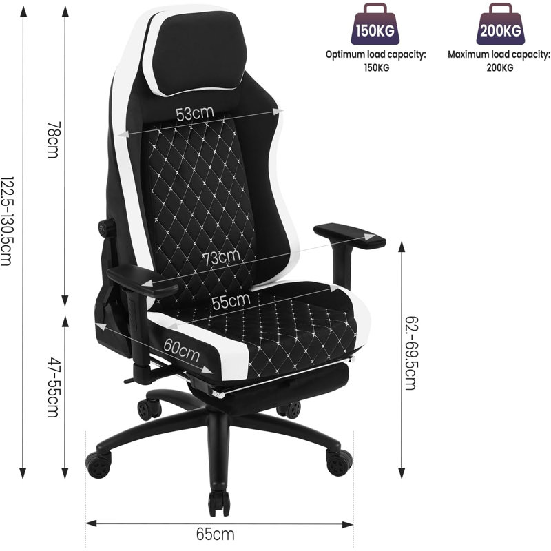 Inbox Zero Adjustable Reclining Ergonomic Swiveling PC & Racing Game Chair, Black/White
