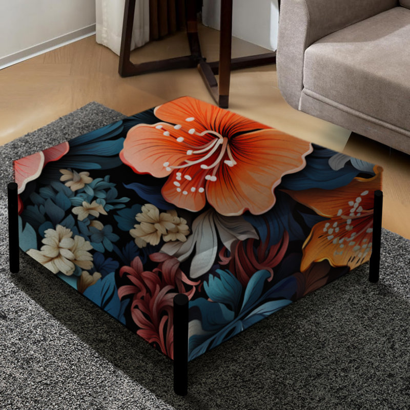 Paradis floral exotique orange Hibiscus - grand repose-pieds carré floral