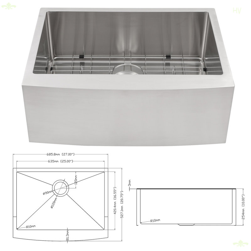 27 Farmhouse Sink - 27*21*10 Inch Kitchen Sink Stainless Steel 16 Gauge Apron Front Kitchen Sink, Brushed Nickel