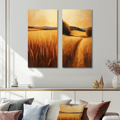 «Orange Pale Wheat Harvest I» - ensemble d'art mural de ferme 2 pièces