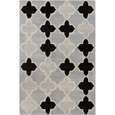 Billerica Authentic Hand-Tufted Handmade Cool Gray, Dark Gray & Soft Black Modern Tonal Geometric Abstract Wool Area Rug