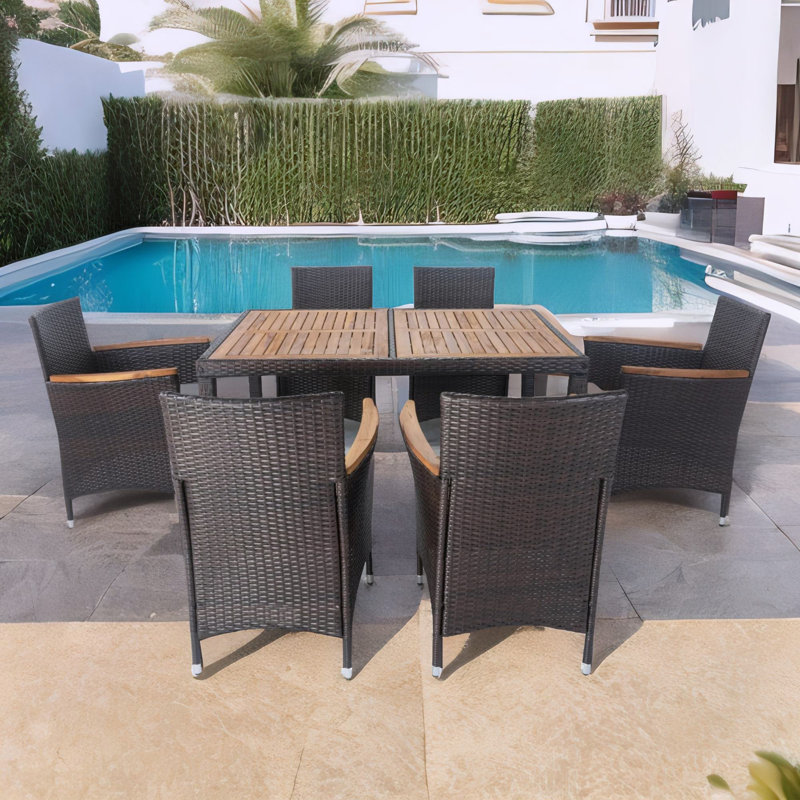Anella 6 - Person Rectangular Outdoor Dining Set, 29" H x 51" W x 35.4" D, Brown