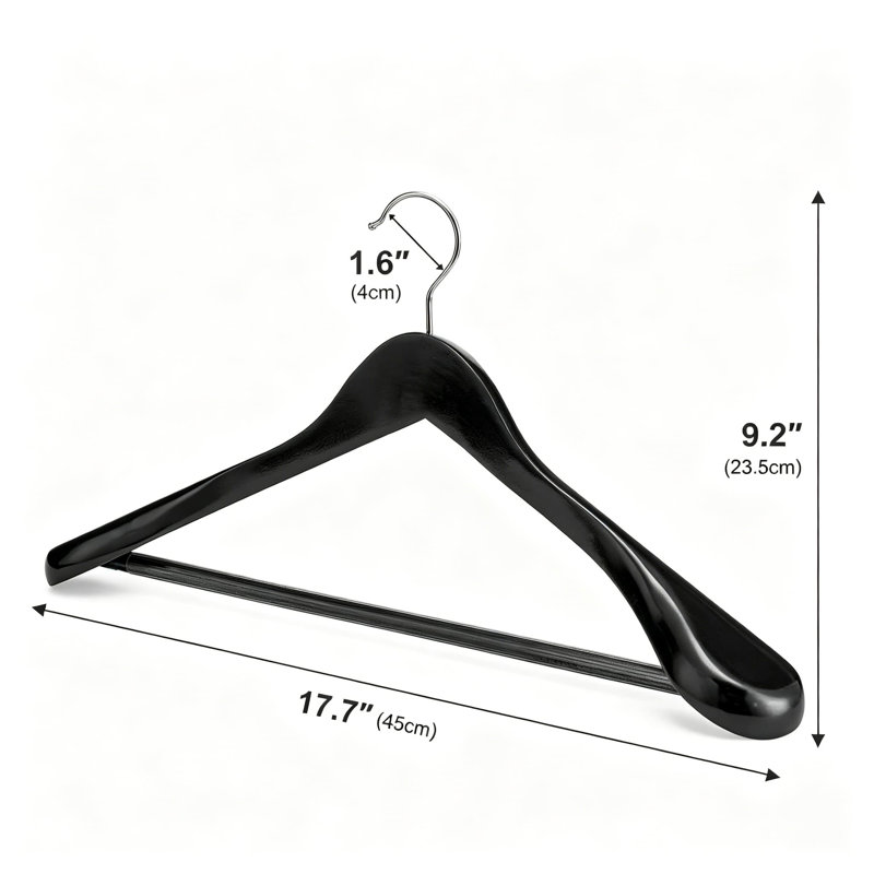 Cintres de qualité supérieure en bois massif avec une conception à épaules larges, une barre antidérapante pour pantalons et un crochet pivotant à 360 ° pour les manteaux, les vestes et les vêtements lourds