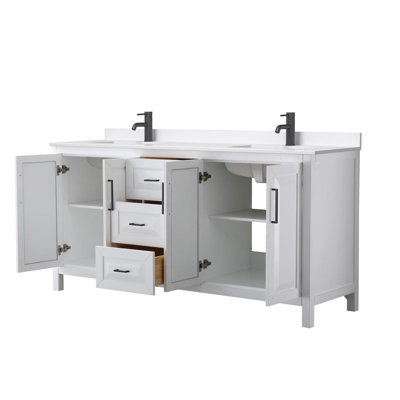 Daria 72'' W Vanity, Matte Black, White, White Quartz