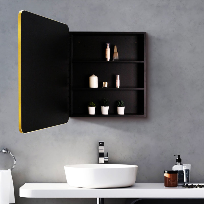 Armoire à pharmacie 24 po x 30 po à fixation murale ou encastrée en métal doré avec miroir