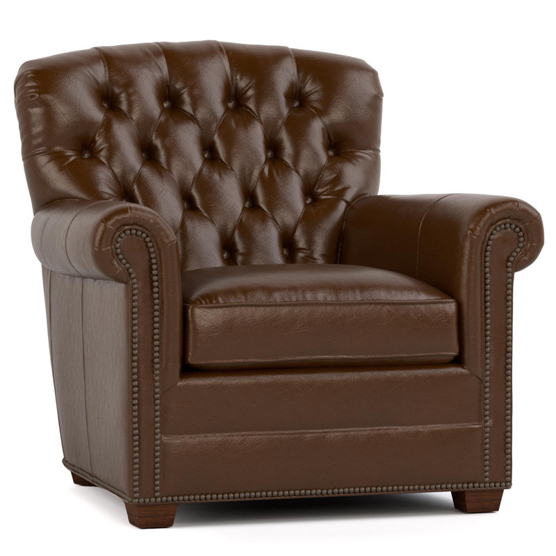 Chaise capitonnée Wharton, Cuir véritable brun Durango