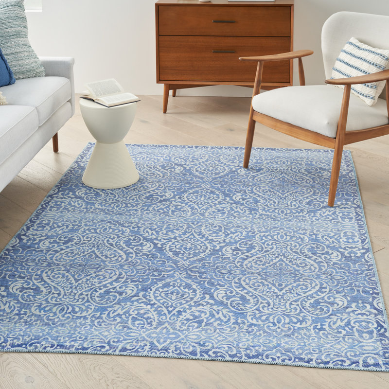 Tapis bleu en coton lavable à la machine, Rectangle 7 pi 10 po x 9 pi 10 po