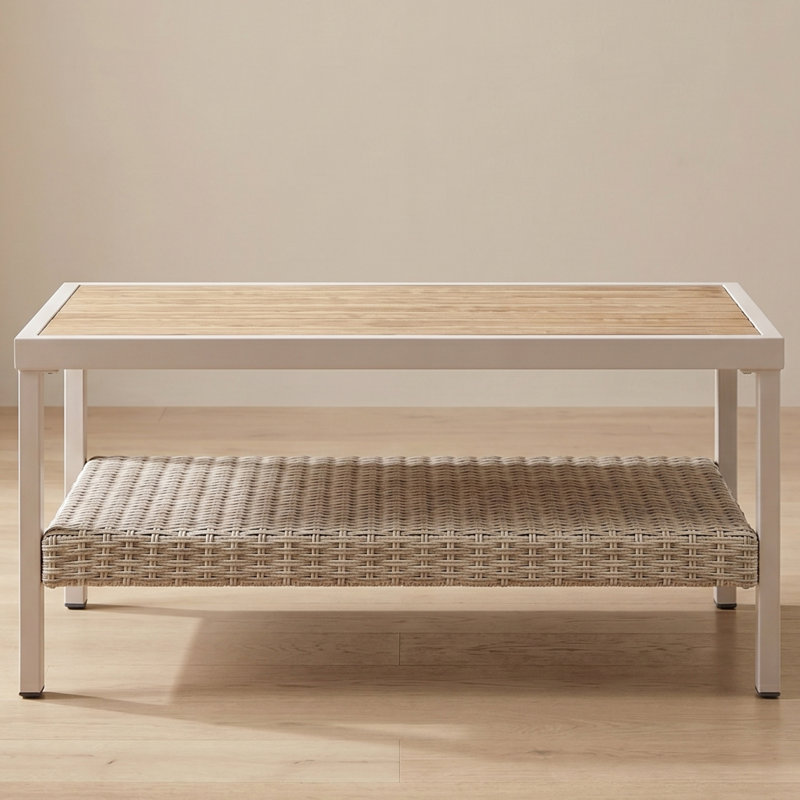 Coffee Table - Outdoor Coffee Table With Storage, Steel Frame Patio Side Table, Boho Modern Design For Garden, Backyard, Balcony, Bone Color