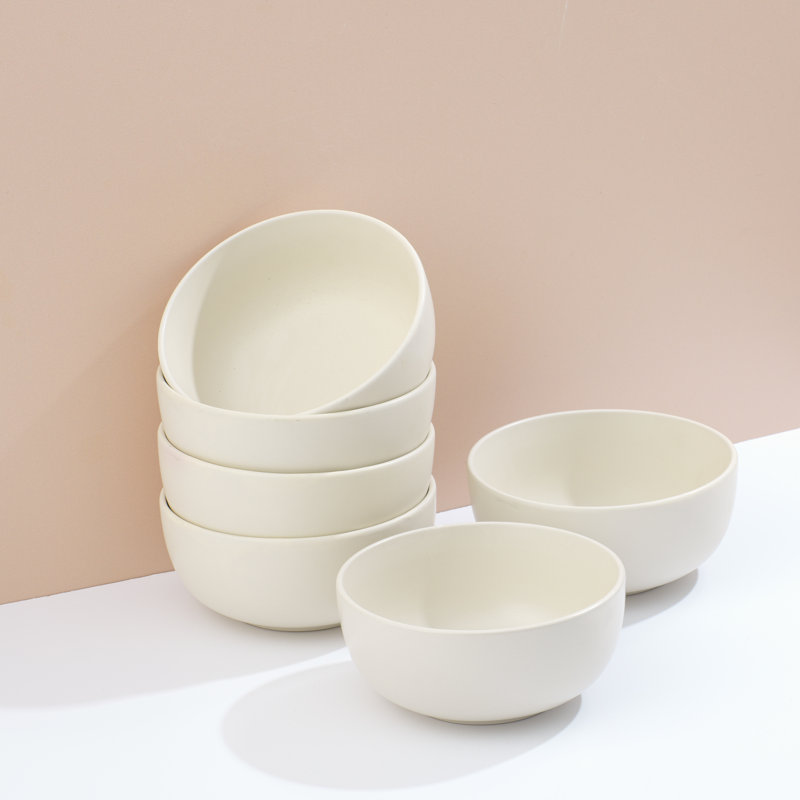JoyJolt Mesa 6pc Stoneware Soup Bowl set, Matte Linen