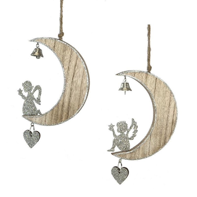 Ensemble de 2 styles assortis - ornements de fées sur une demi-lune sous les clochettes
