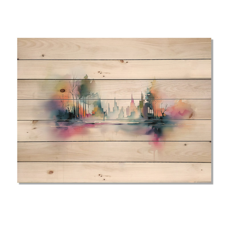 Lac éternel équilibre en automne II - Paysage, art mural sur bois de pin naturel, H 34 po x l 44 po x P 0,78 po