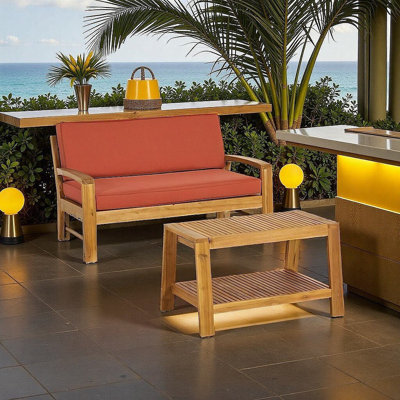 Ensemble de causeuse de patio en bois d'acacia avec table basse Transitional
